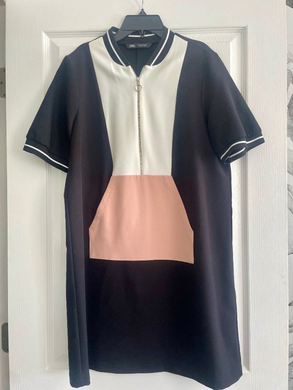 Zara Colorblock Sporty Zip Front Shift Dress Size Medium